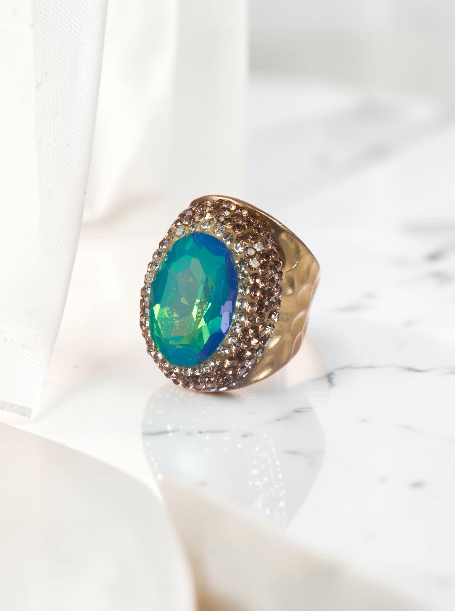 Crystal Pavé Cocktail Ring R2822 -Gold
