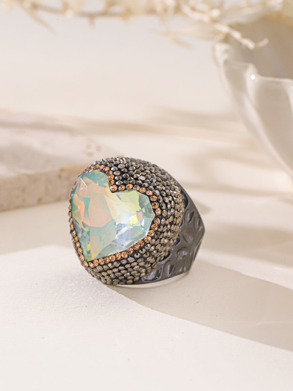 Crystal Heart Pavé Cocktail Ring R2823