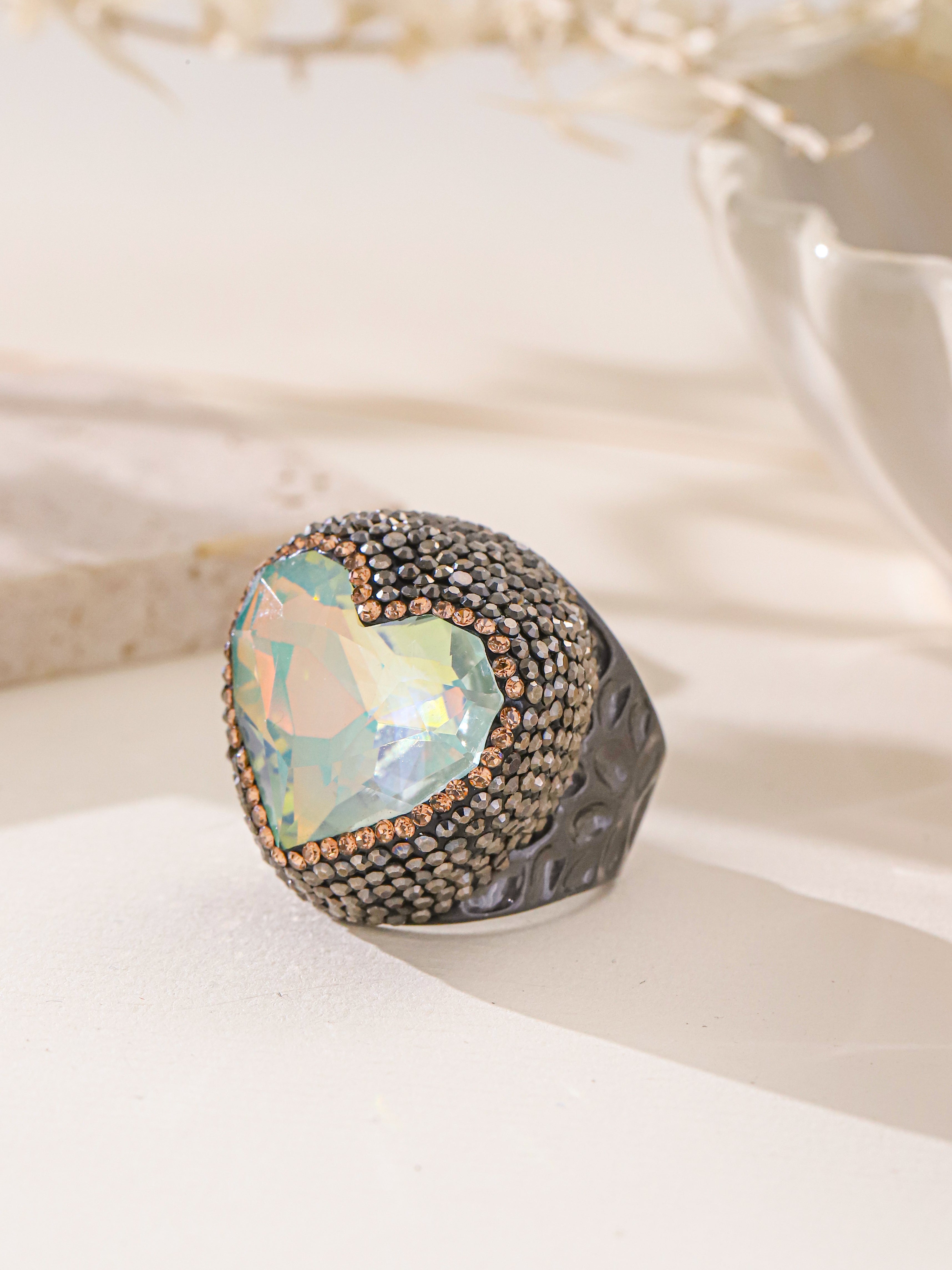 Crystal Heart Pavé Cocktail Ring R2823
