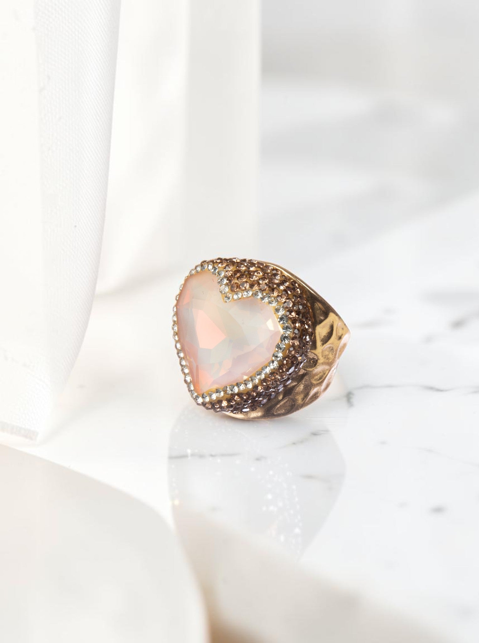 Heart Shape Crystal Pav¨¦ Cocktail Ring R2823-Gold