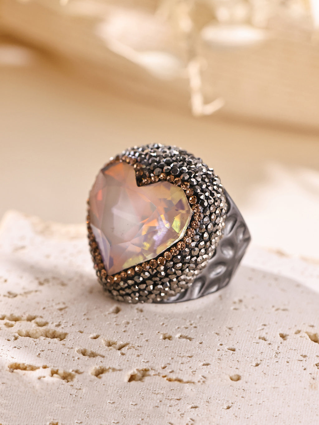 Crystal Heart Pavé Cocktail Ring R2823