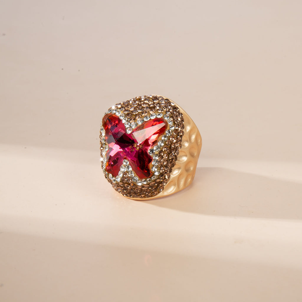 Butterfly Crystal Pavé Cocktail Ring R2824-Gold