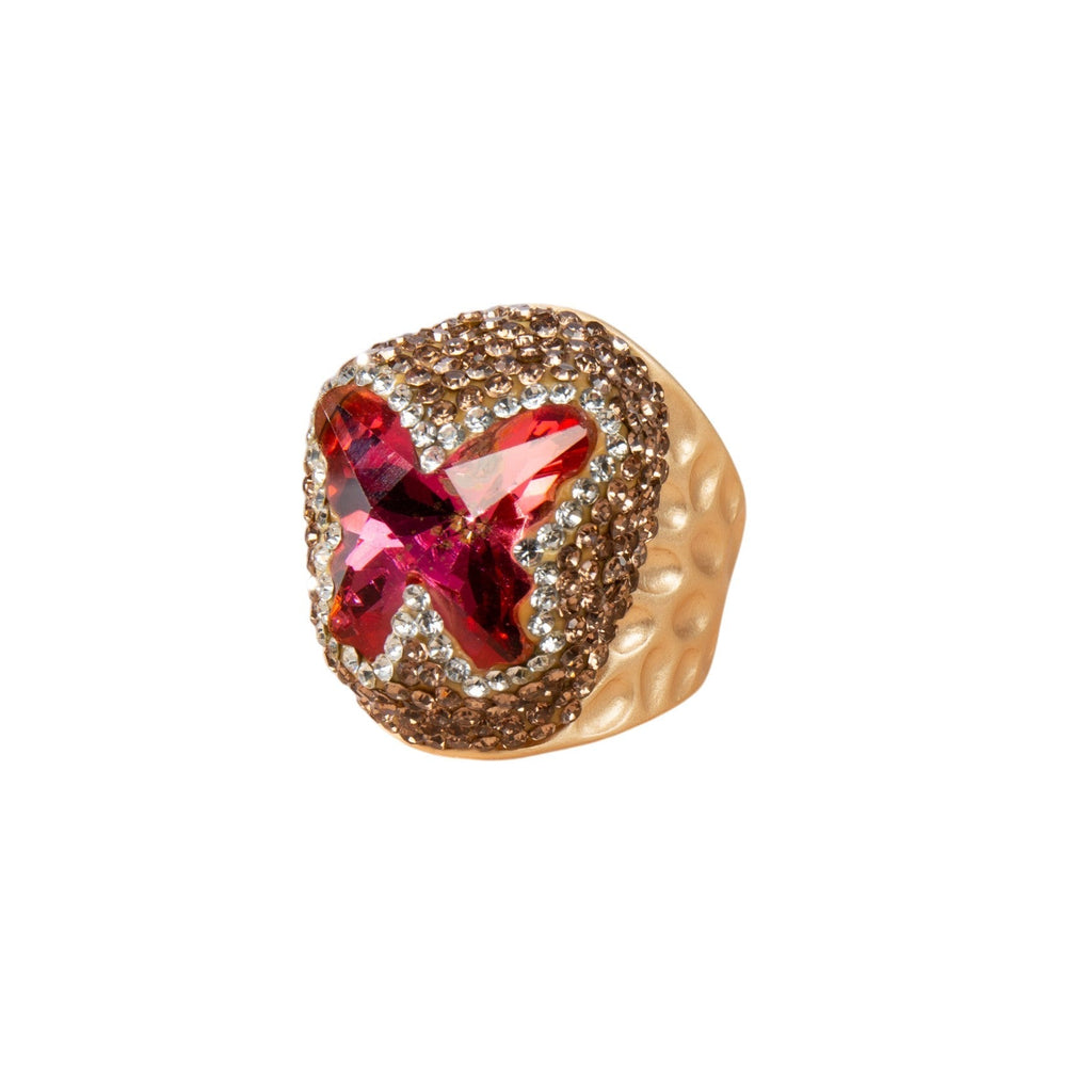 Butterfly Crystal Pavé Cocktail Ring R2824-Gold