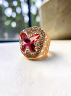 Butterfly Crystal Pavé Cocktail Ring R2824-Gold