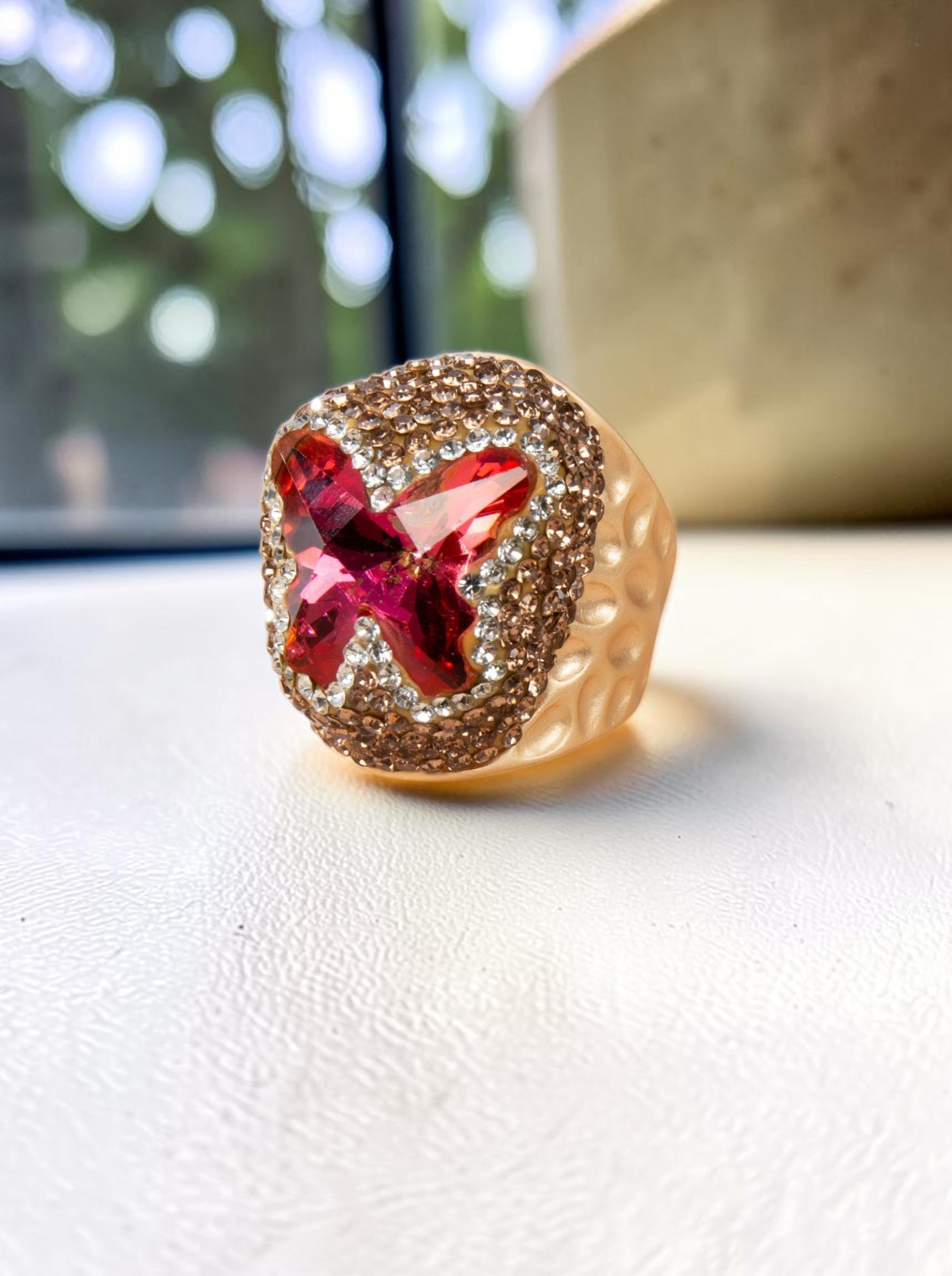 Butterfly Crystal Pavé Cocktail Ring R2824-Gold