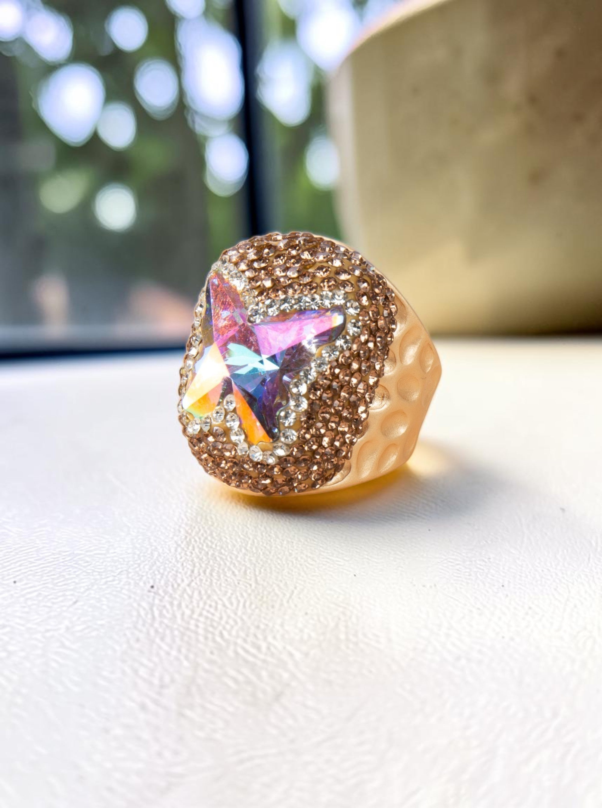 Butterfly Crystal Pavé Cocktail Ring R2824-Gold