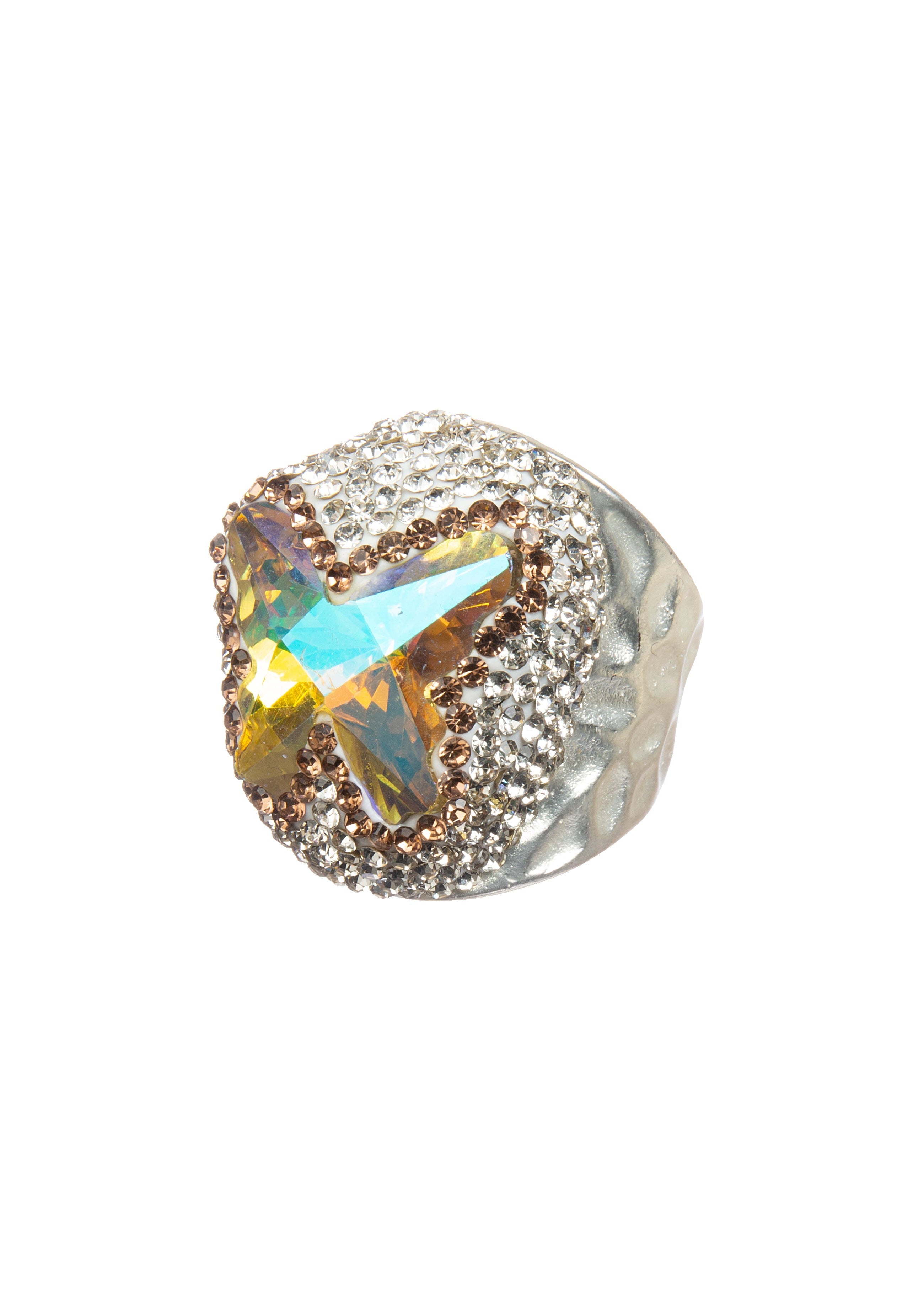 Crystal Butterfly Pavé Cocktail Ring R2824 - Sliver
