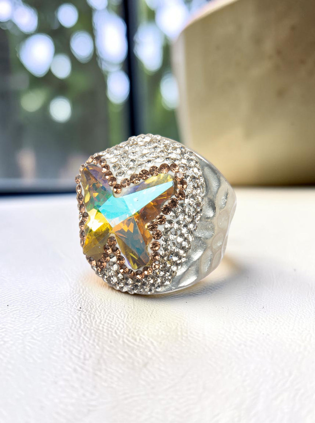 Crystal Butterfly Pavé Cocktail Ring R2824 - Sliver