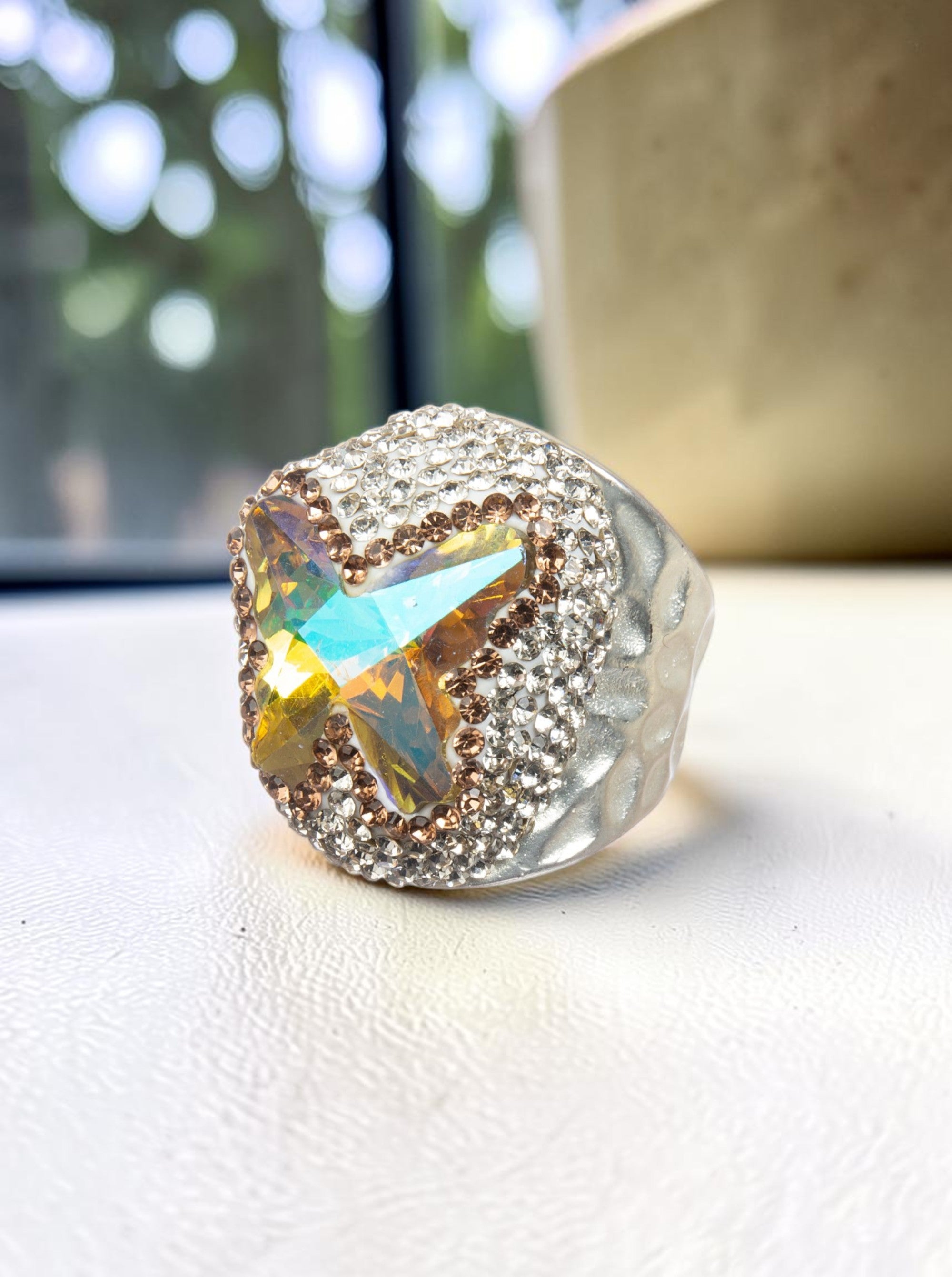 Crystal Butterfly Pavé Cocktail Ring R2824 - Sliver