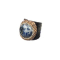 Blue Spot Jasper Leather Pavé Cocktail Ring R2835