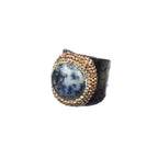 Blue Spot Jasper Leather Pavé Cocktail Ring R2835
