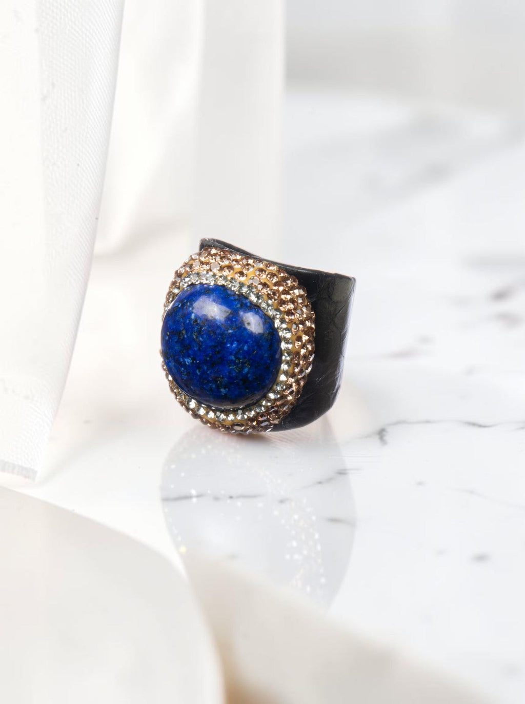 Composed Turquoise Leather Pavé Cocktail Ring R2837