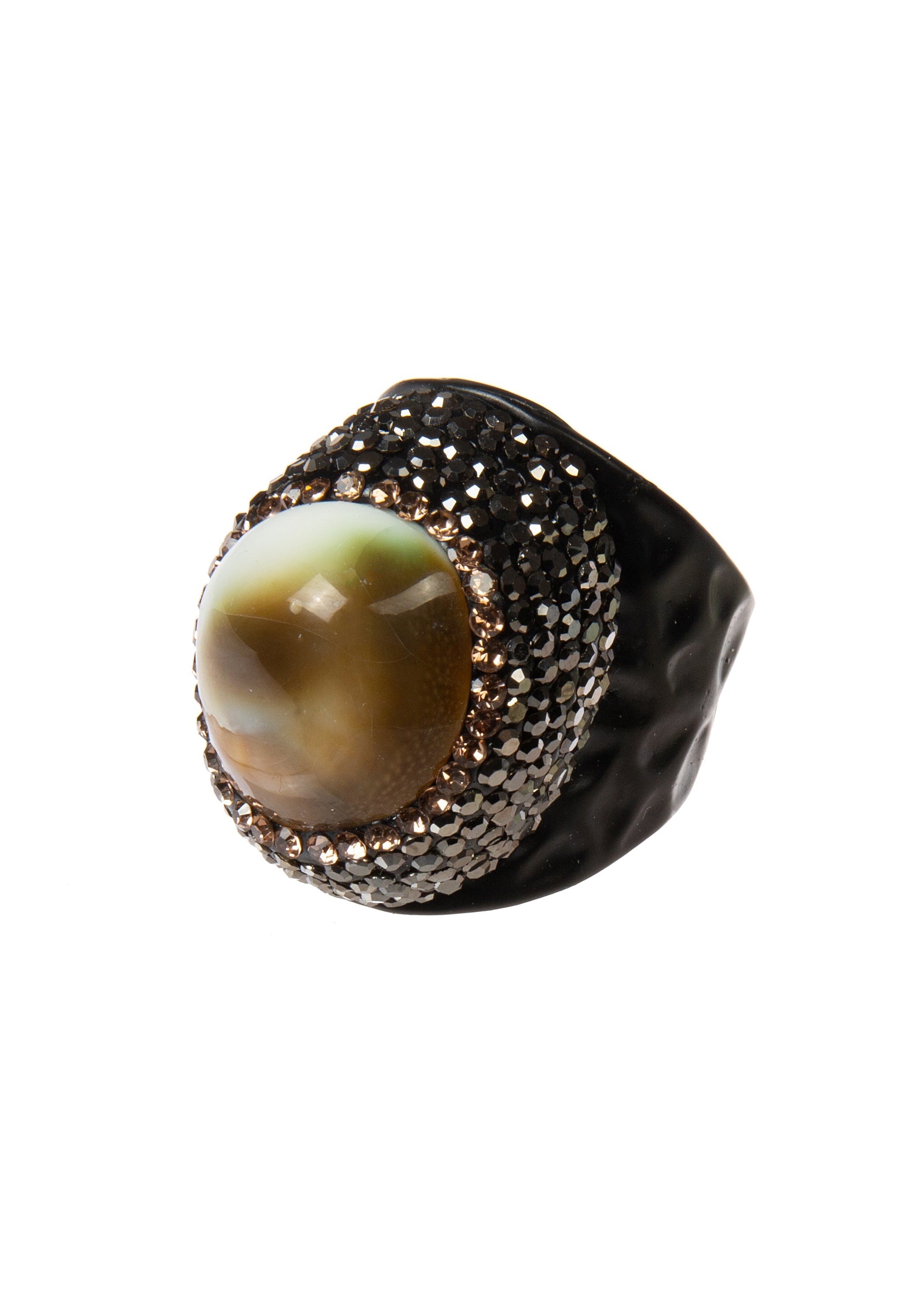 Shell Pavé Cocktail Ring R2852- Black