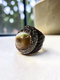 Shell Pavé Cocktail Ring R2852- Black
