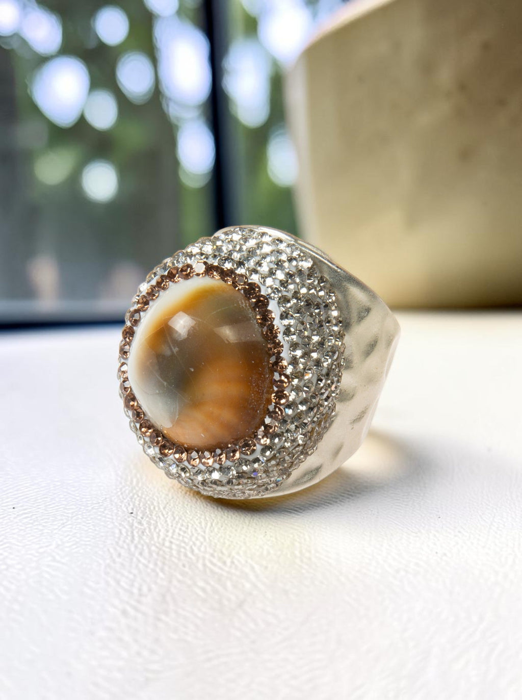 Shell Pavé Cocktail Ring R2852- Sliver