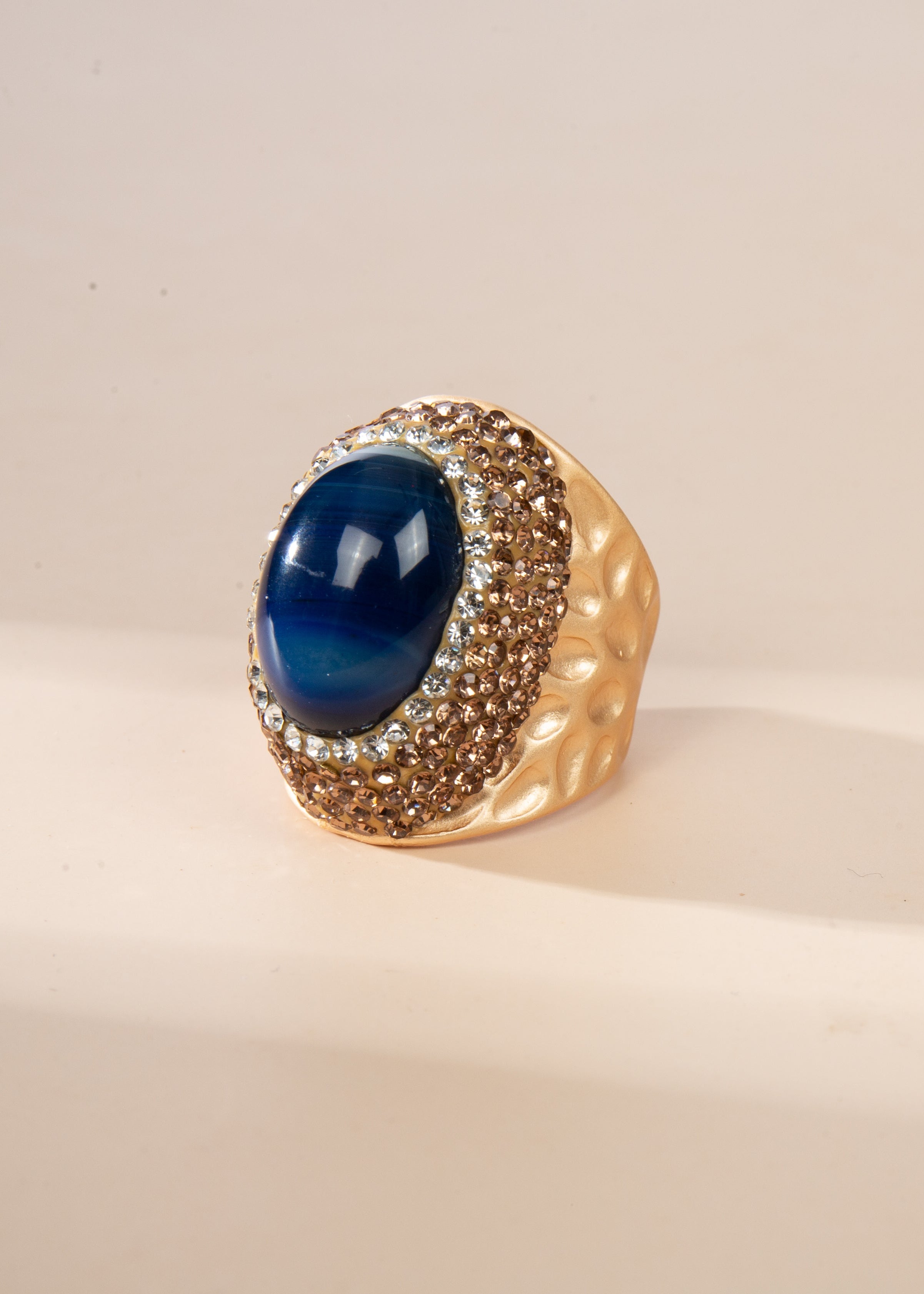 Blue Stripe Agate Pavé Cocktail Ring R2855