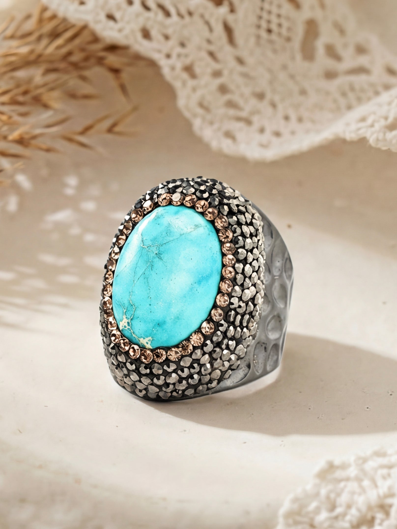 Composed Turquoise Pavé Cocktail Ring R2879