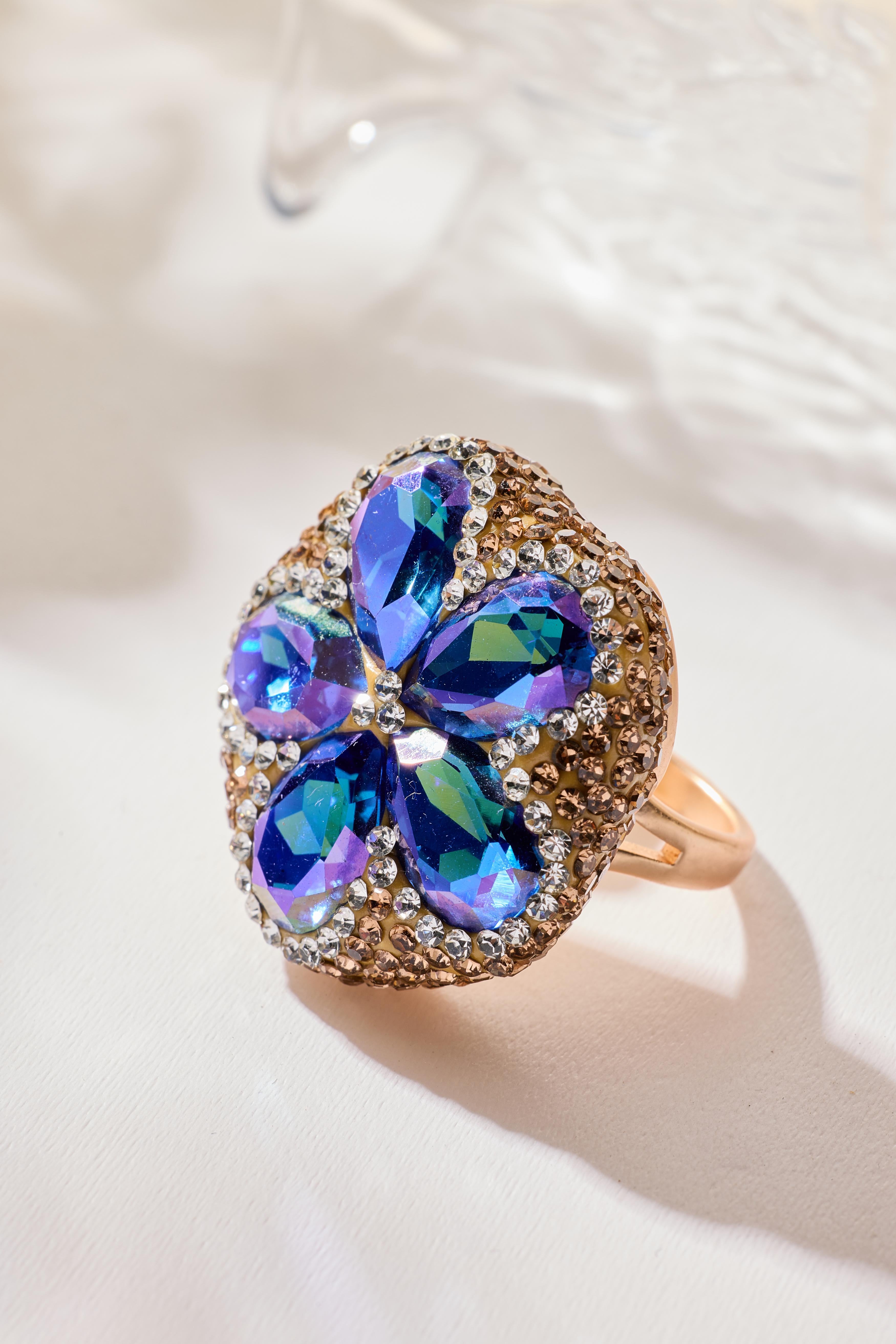 Flower Crystal Pavé Cocktail Ring R2888-Gold