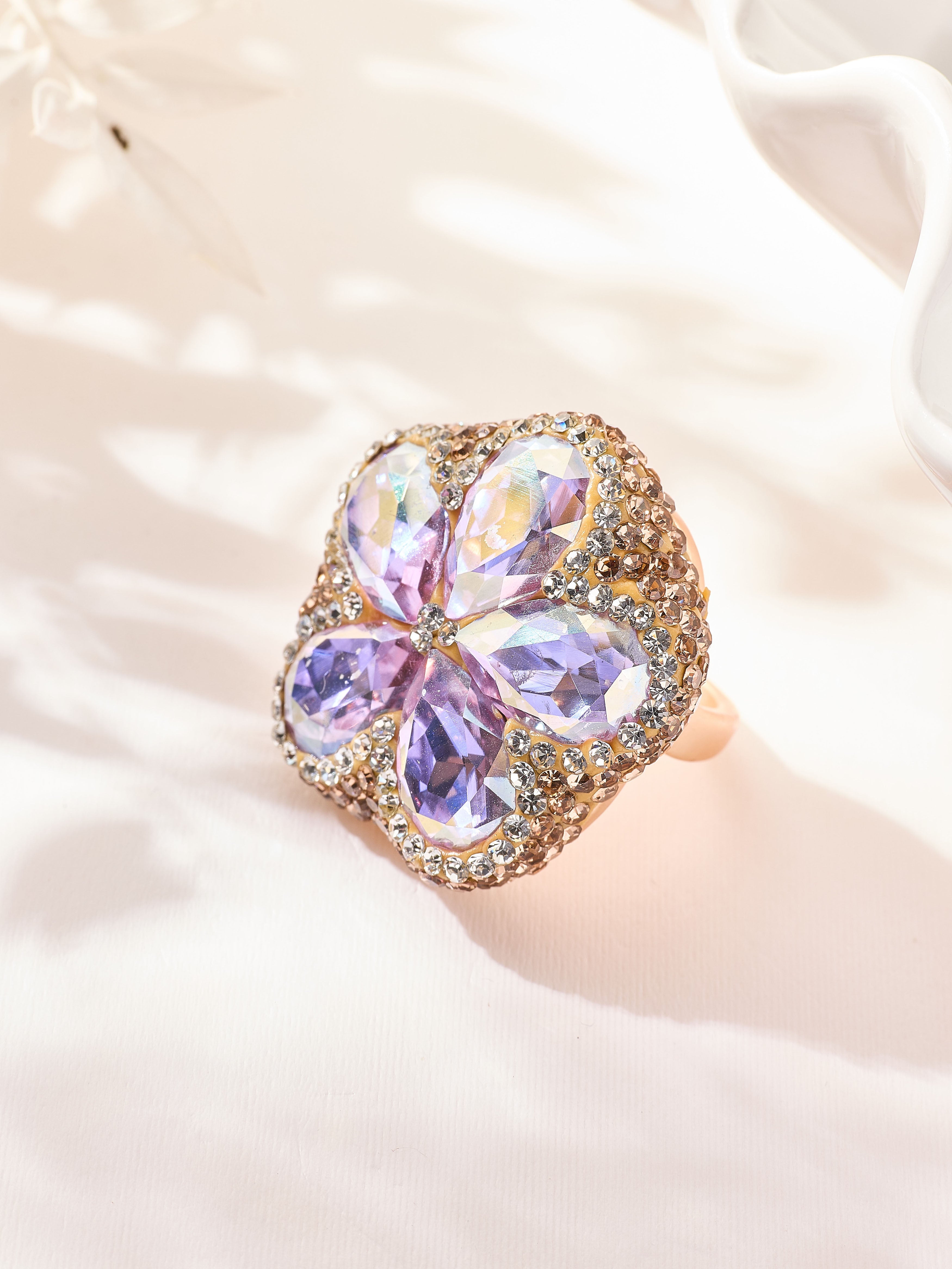 Flower Crystal Pavé Cocktail Ring R2888-Gold
