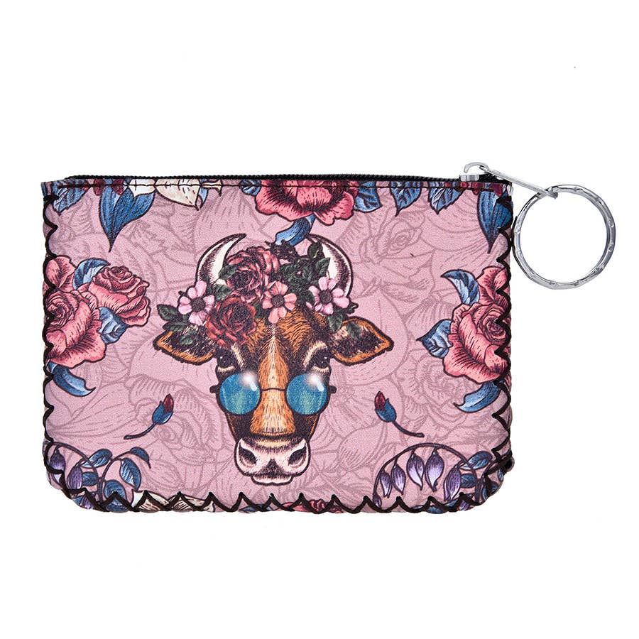 Floral Ox Print Hand-Stitched Coin Purse HB0665 - No. 42