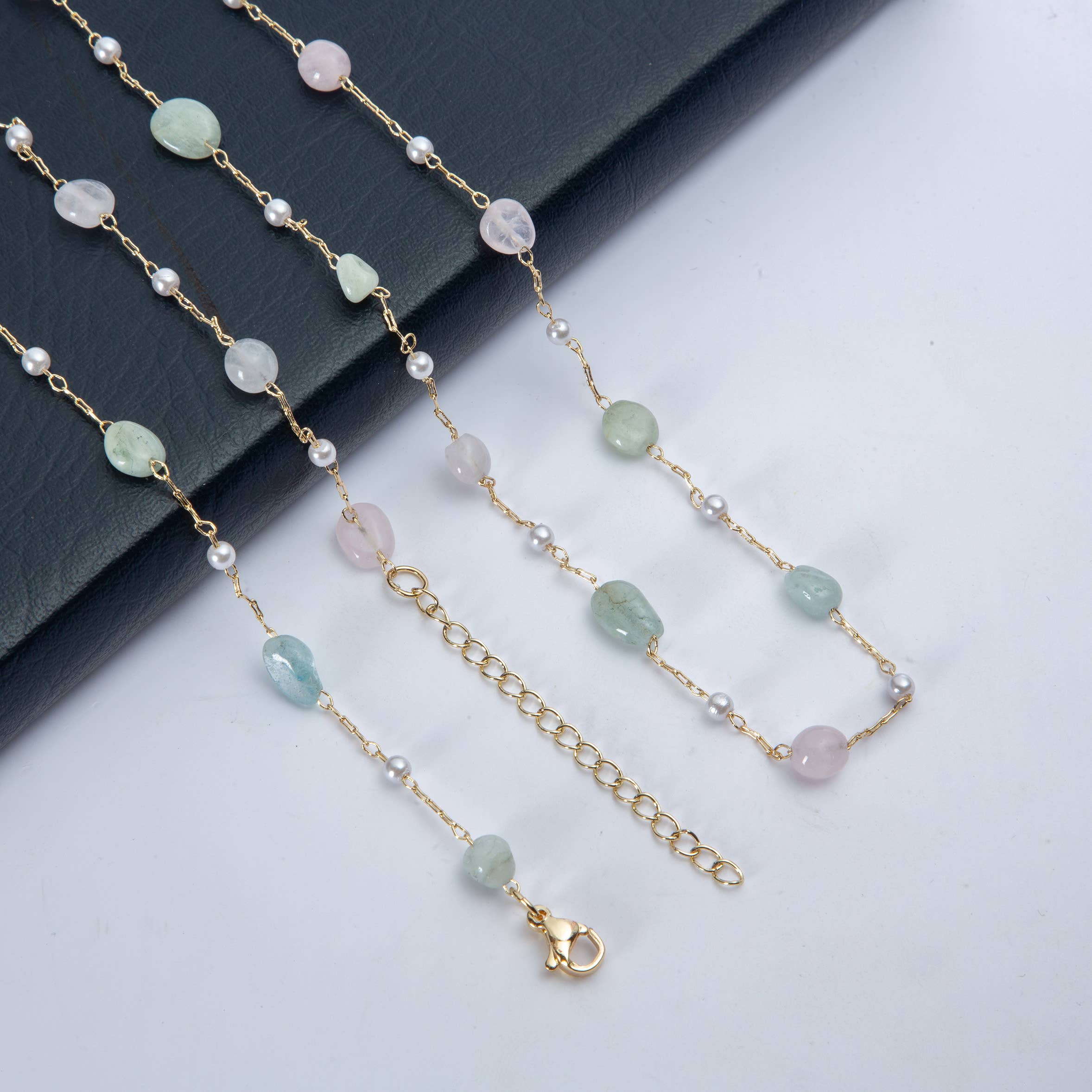 Natural Stone Pearl Chain Necklace N4377-78CM-Morganite