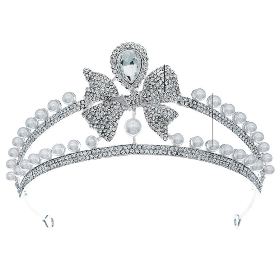 Bow Pearl Rhinestone Crown Headband L4334