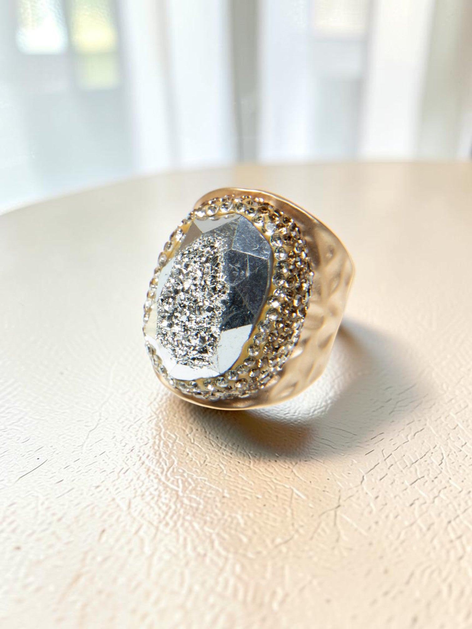 Druzy Rhinestone Pavé Cocktail Ring R2537