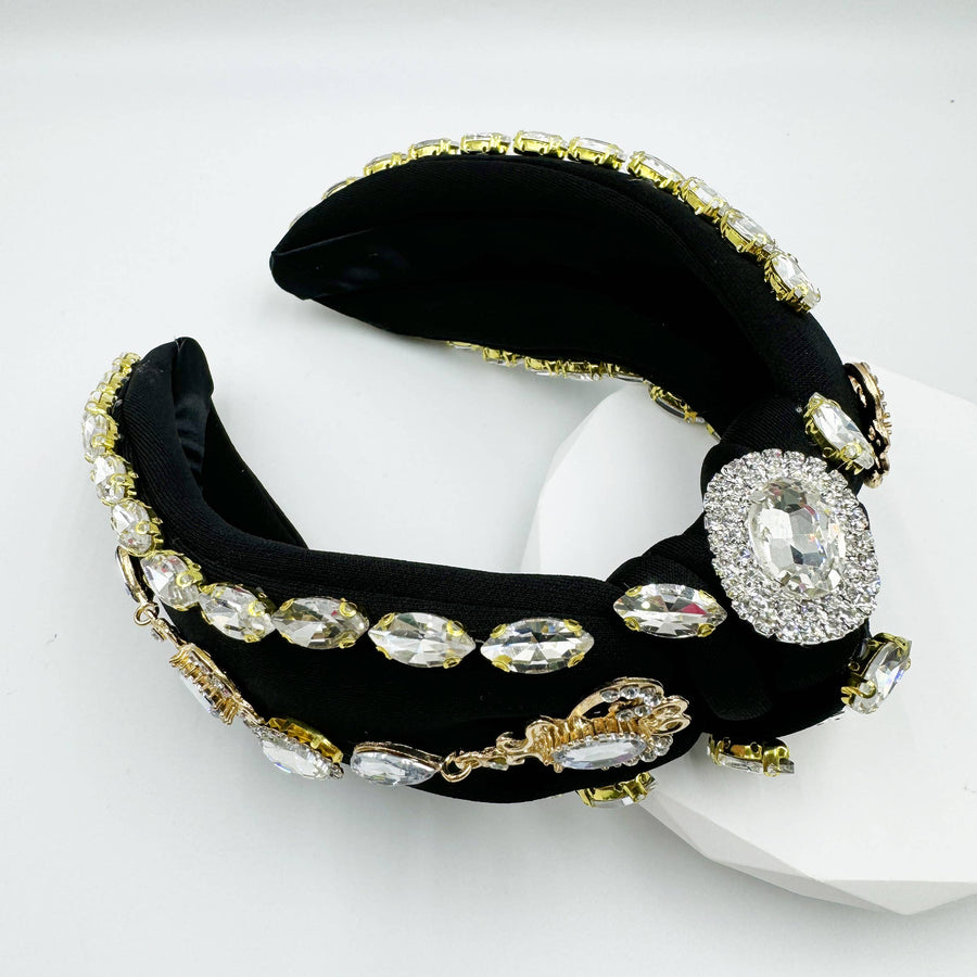 Baroque Rhinestone Knotted Fabric Headband L4708