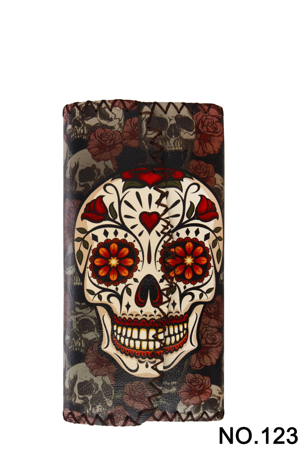 Floral Skull Print Hand Stitch Wallet HB0582 - NO.123