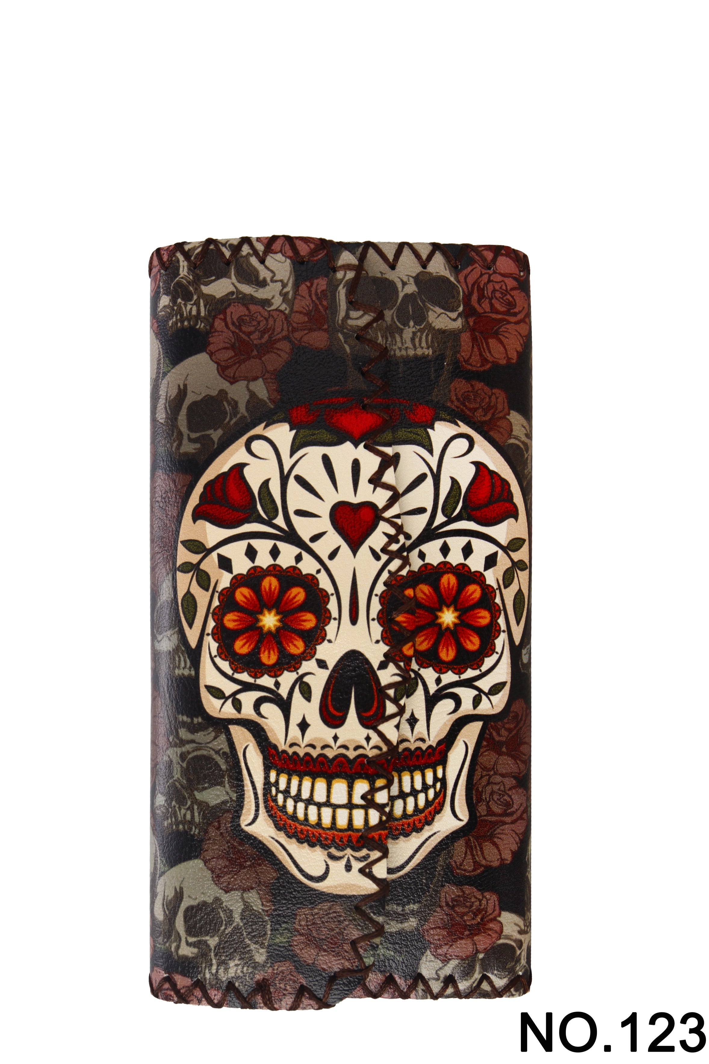 Floral Skull Print Hand Stitch Wallet HB0582 - NO.123